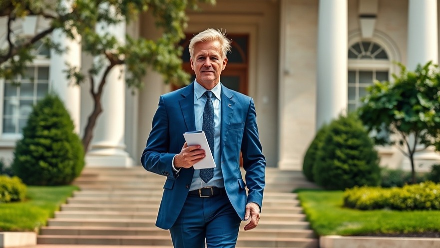 Sandy-haired man in blue suit walking confidently outside government building, NASA leadership changes.