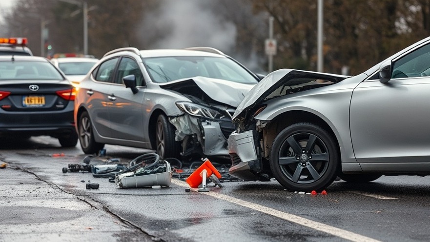 Auto accident scene highlighting driver safety and community support against impaired driving.