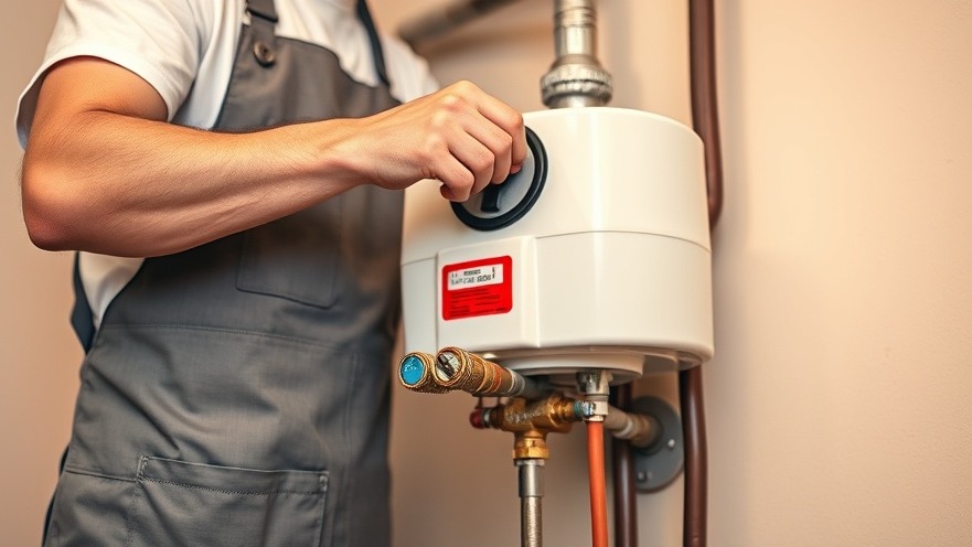 Close-up of a technician ensuring proper water heater care for household health.