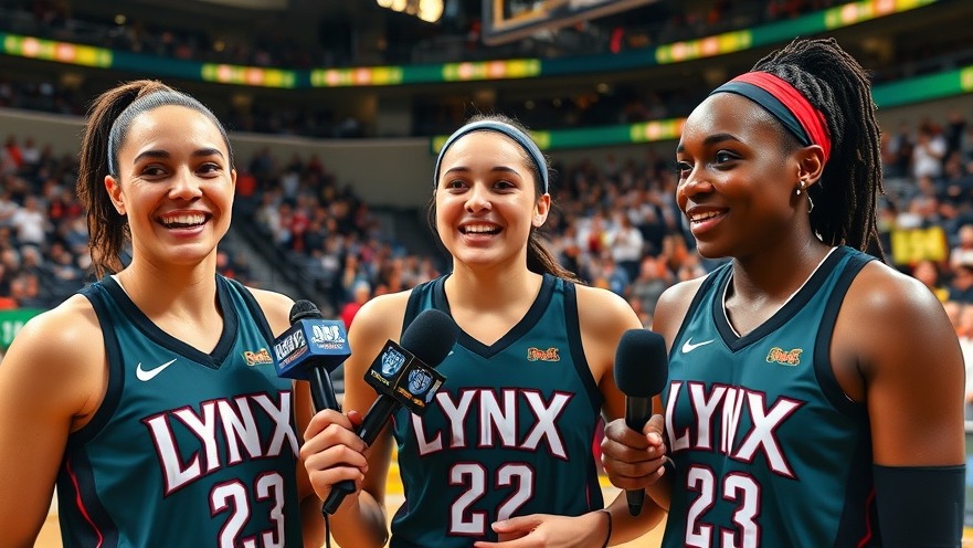 Excited female basketball players in Lynx uniforms celebrate NBA playoffs victory.