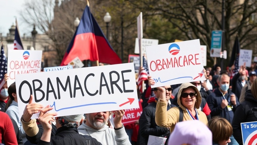 Protestors holding 'OBAMACARE' signs amidst Texas health care system debates.