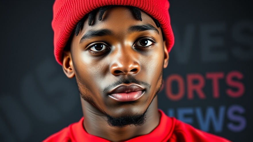 Focused young man in sports attire amid a modern sports news setup, ideal for fantasy football picks.