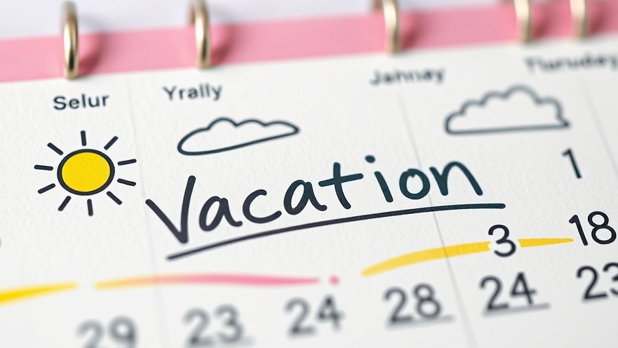 Colorful calendar marking 'vacation' for wellness retreats in San Antonio tourism.