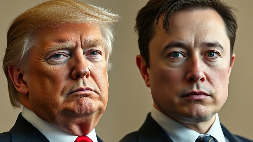 Tense political news USA: President Trump and Elon Musk in formal attire.