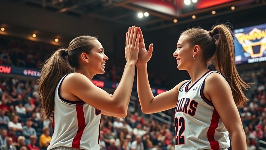 Caitlin Clark and Paige Bueckers high-five in a vibrant WNBA rivalry scene.