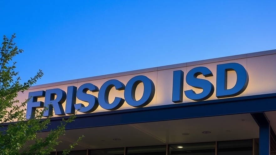 Frisco ISD sign on building highlighting Dallas education news and communication in schools.