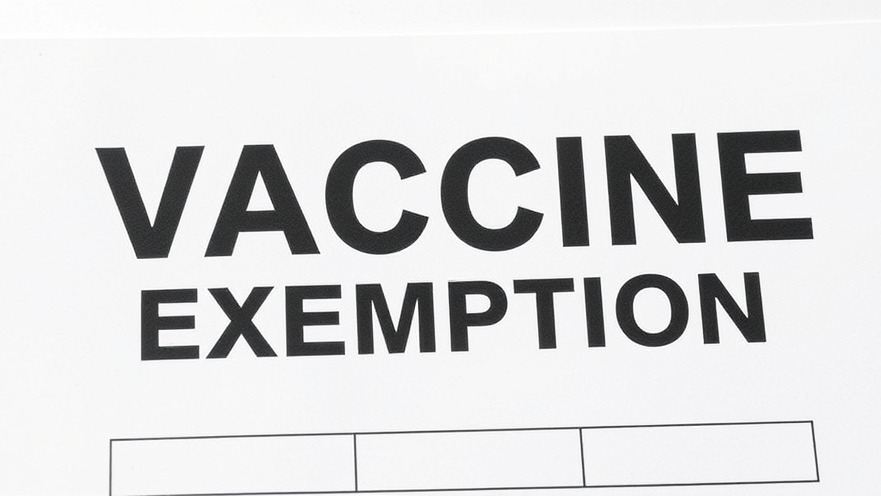 Vaccine exemption form highlighting Texas health news and immunization requirements.