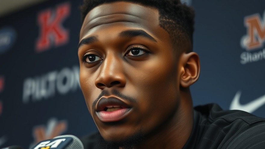 Focused young black male athlete at a press conference, embodying NBA highlights and athlete activism.