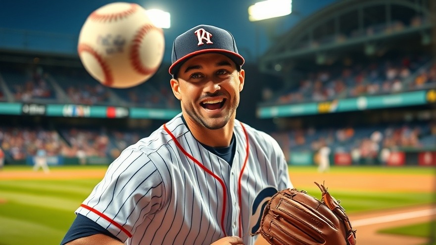 Energetic baseball player in dynamic pose, capturing NFL highlights in vibrant stadium.