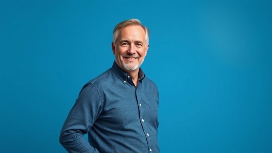 Confident man in blue background representing Houston yoga studios and holistic health.