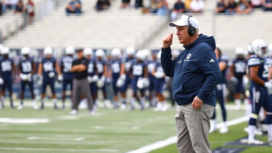 Penn State football coach on sideline amid college football coaching changes.