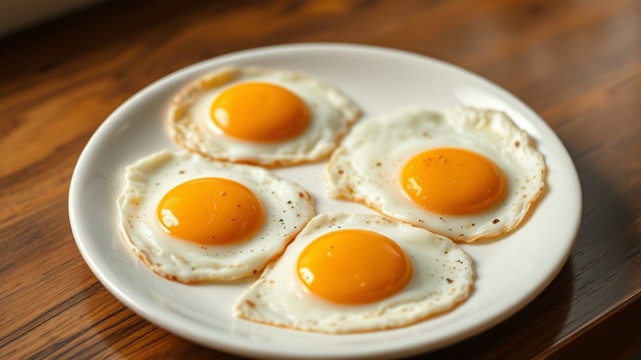 Benefits of eggs: four perfectly fried eggs on a plate showcasing nutrition from eggs.