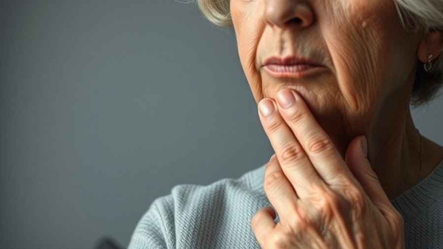 Close-up of an older woman exploring healthy eating tips for seniors on a neutral backdrop.