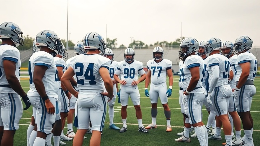 Dallas Cowboys strategies discussed by players in white jerseys on practice field.