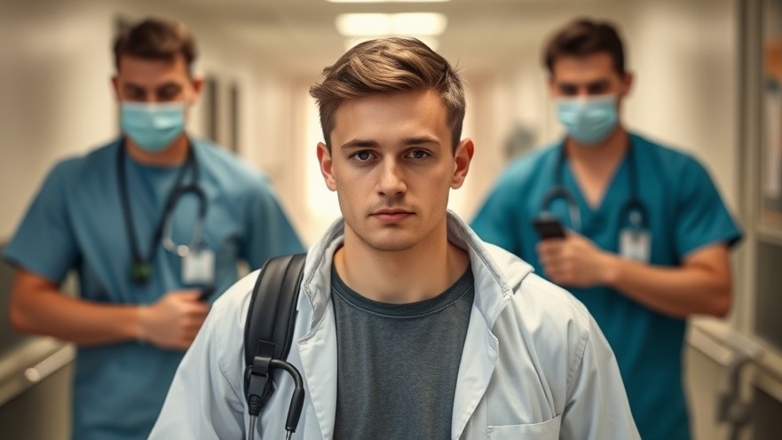 Hospital workers assisting a young man, emphasizing community support for autism awareness.
