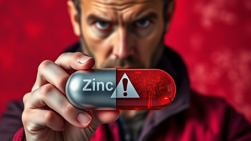 Man holding a large zinc capsule against a red background, highlighting zinc supplementation essentials.