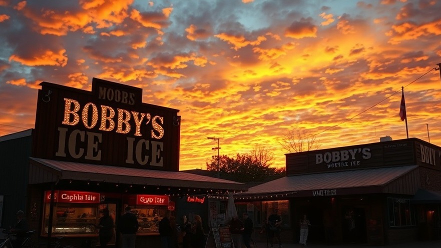 Vibrant sunset at Bobby's Ice, a top San Antonio live music venue, showcasing a lively atmosphere.