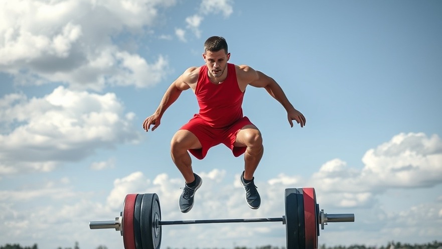 Athlete demonstrating functional fitness with a powerful jump over a barbell.