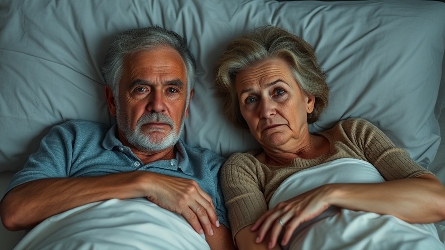 Unhappy older couple awake in bed, highlighting stress relief techniques for seniors.
