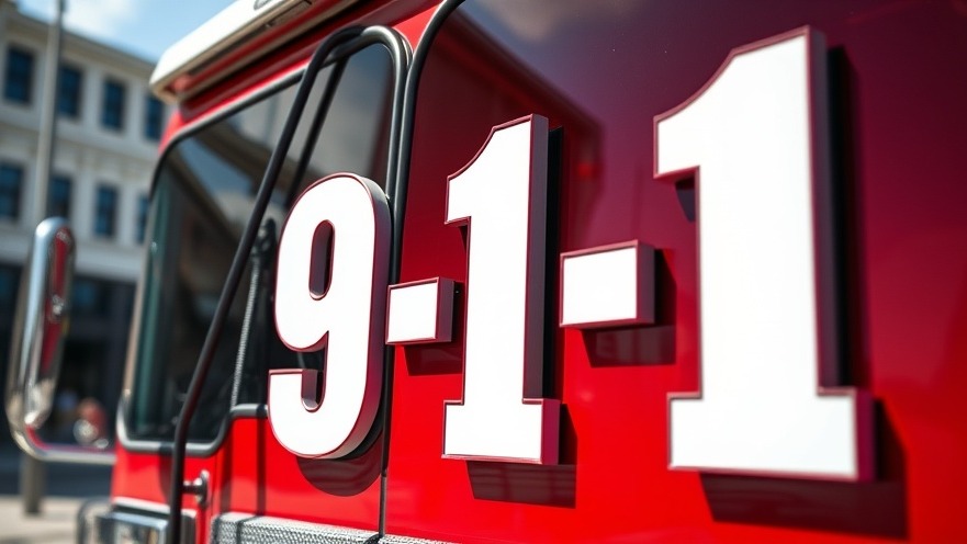 Close-up of a vibrant red fire truck with '9-1-1' digits for law enforcement news USA.