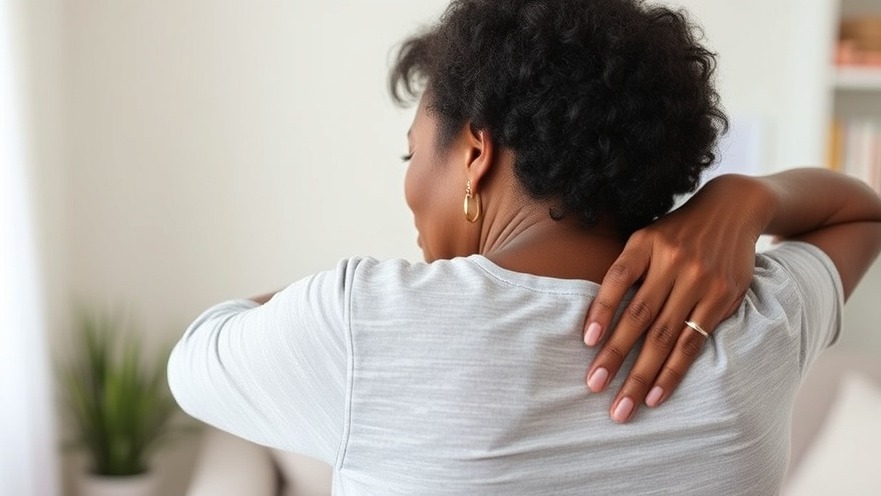Older black woman experiencing nociceptive pain while clutching her back.