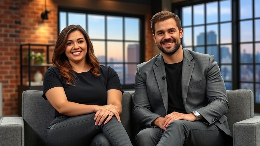 Engaged couple on talk show set showcasing local entertainment in San Antonio.