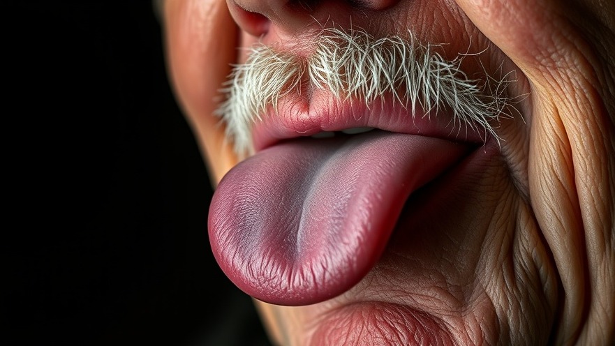 Close-up of an older person's tongue emphasizing healthy aging tips and anti-aging nutrition.