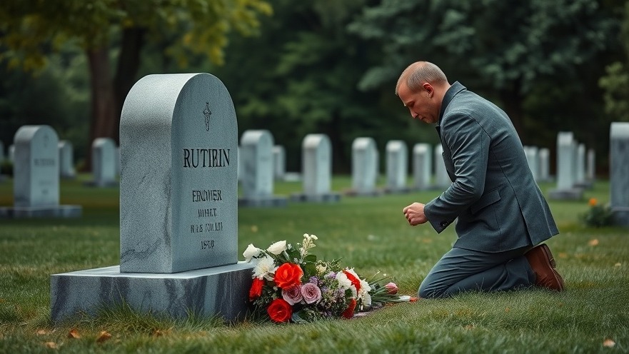Putin kneeling with flowers at a gravestone, reflecting current events USA.