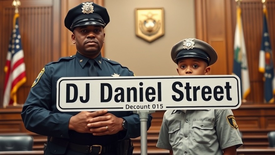 Police officer and young cadet celebrate cancer awareness on DJ Daniel Street.