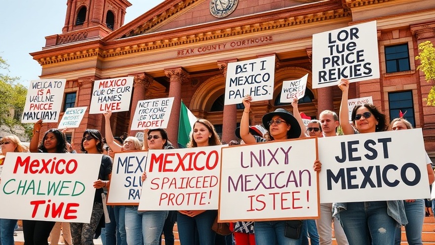 Dynamic Mexican protesters rallying for immigration issues at Bexar County Courthouse, San Antonio.
