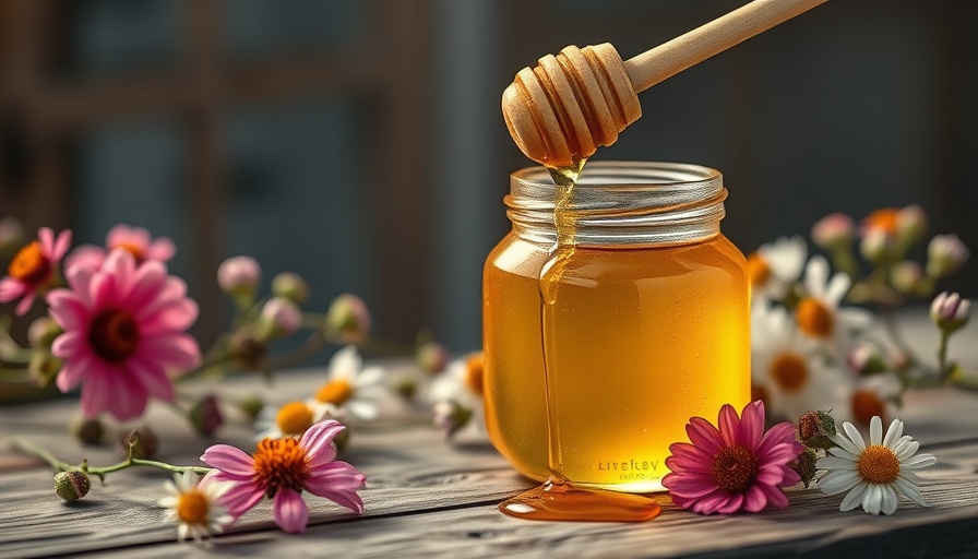 Does Honey Go Bad? Honey jar with dipper on wooden table.