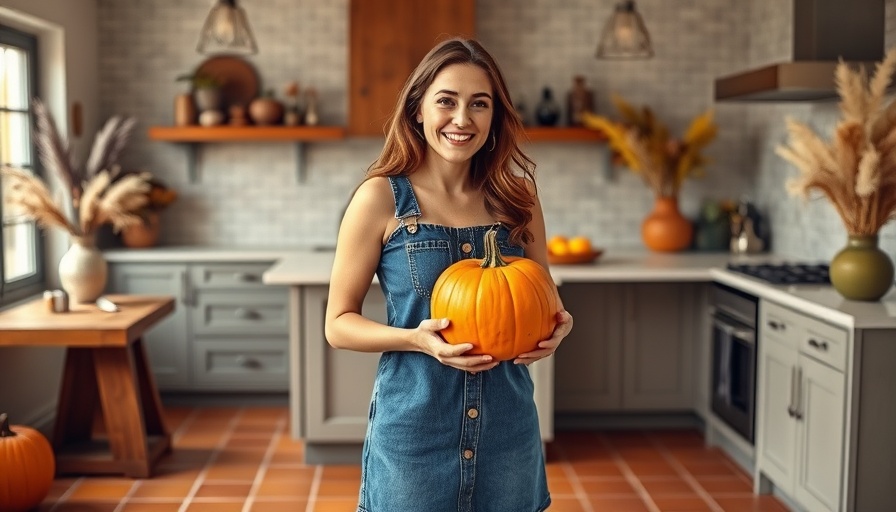 Woman in a kitchen holding a pumpkin, gluten-free pumpkin recipes inspiration.