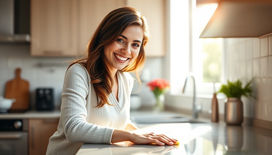 Woman cleaning kitchen with DIY natural cleaning products.
