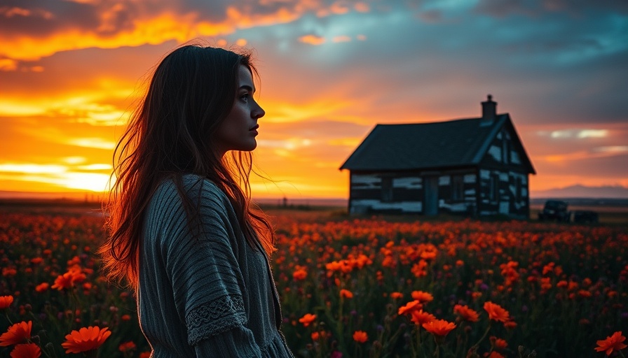 Woman breaking free from a narcissistic family system, standing in flower field.