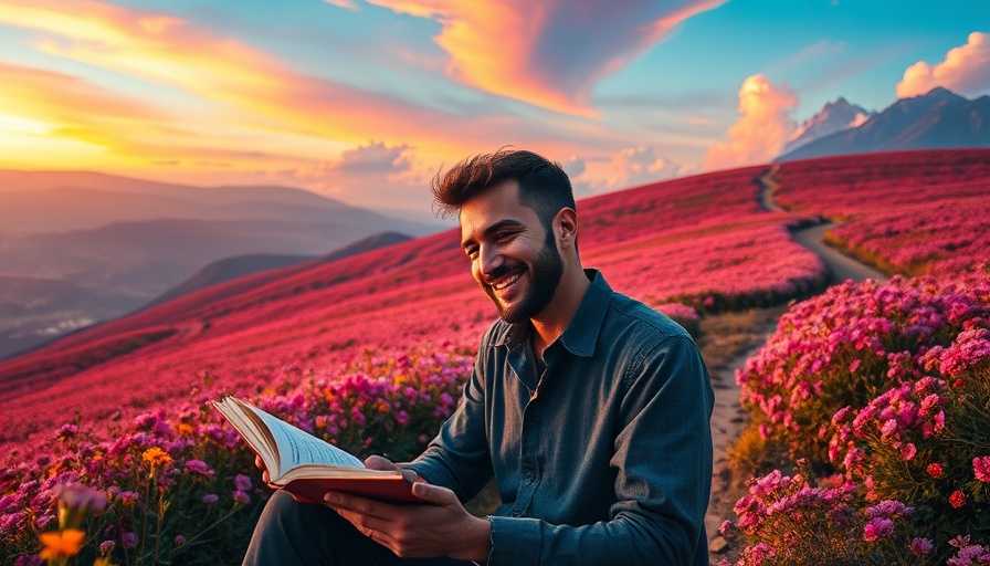 Dreamlike scene of man writing, symbolizing personal growth and planning.