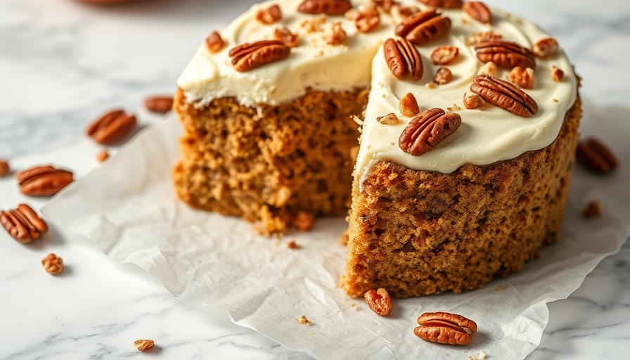 Paleo pumpkin coconut crumb cake with frosting and pecans.