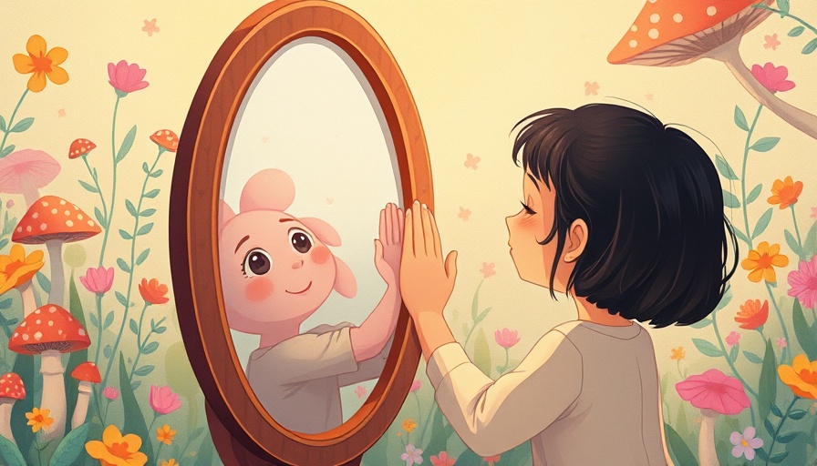 Heartwarming depiction of inner child healing through a mirror reflection.