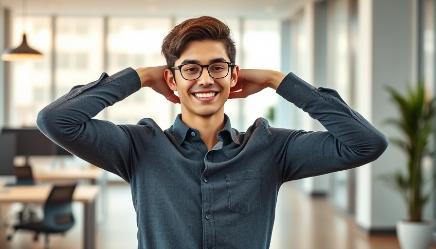 Young adult demonstrating the importance of good posture in modern office.