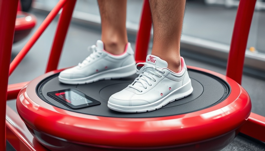 Foot on a modern vibrating plate exercise machine in a gym.