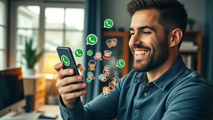 AI-Powered WhatsApp Sticker Generator in use by a man in home office.