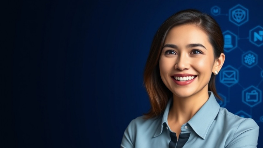 Advanced ChatGPT Features for Small Businesses: smiling woman, tech icons.