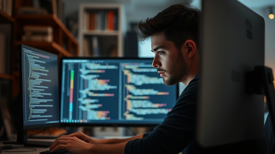 Programmer deeply focused on coding in a tech-filled office environment, Verbalized Sampling AI.