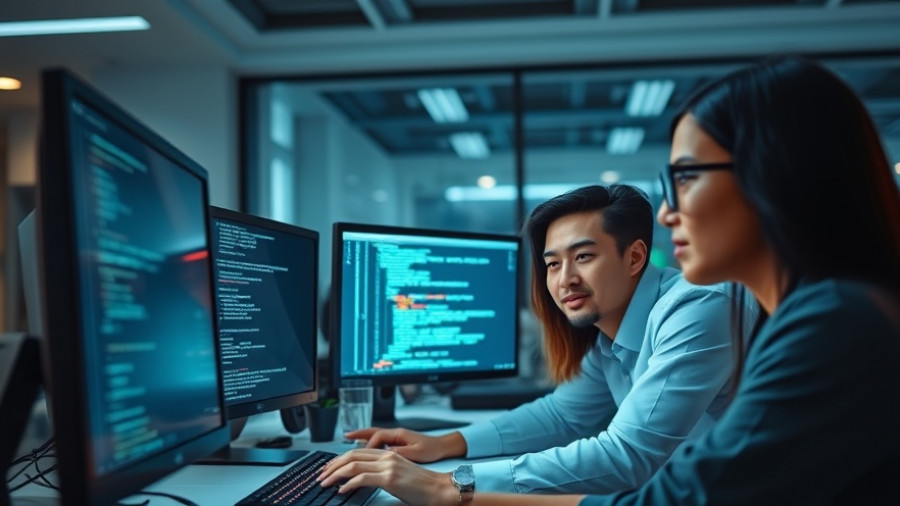 Professionals collaborating in tech office for privacy and security