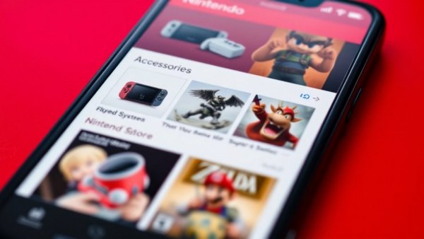 Nintendo Store App interface on smartphone, featuring games and accessories.