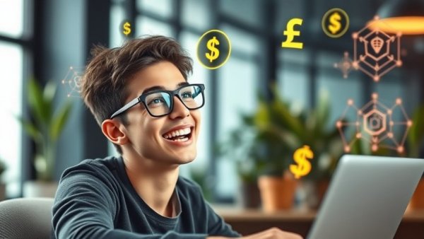 Innovative ways to make money with AI, excited person at desk.