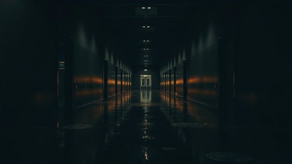 Flooded corridor in low light showcases intense mobile gaming experience.