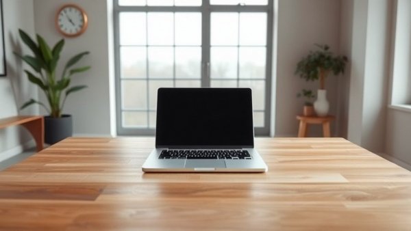 Sleek laptop on a minimalist desk for LinkedIn posting consistency.