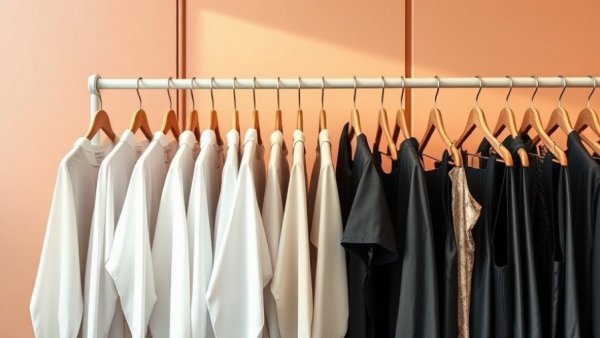 Elegant clothing rack display in a minimalist boutique setting.