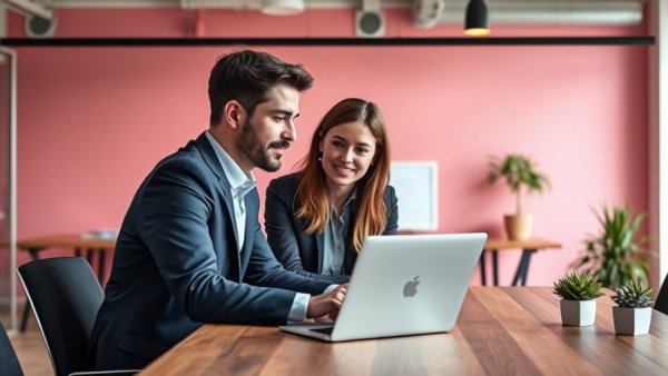 Professionals discussing at a table, social listening tools workspace.