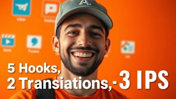 Smiling man with video icons and content creation tips.